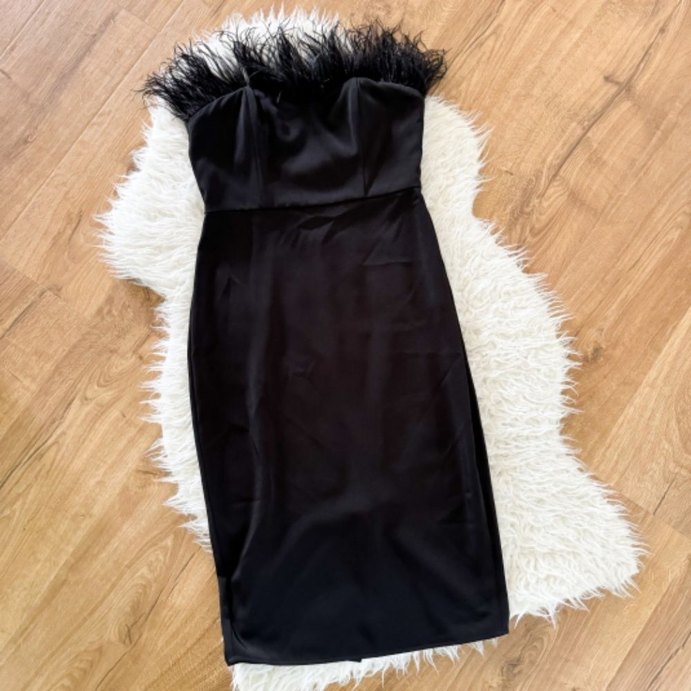 Revolve LPA Black Feather Sweetheart Neckline Aurora Dress | Size S - Picture 3 of 12